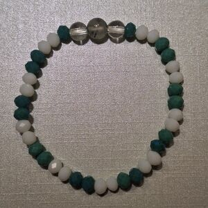 Elegant White and Green Beaded Bracelet
